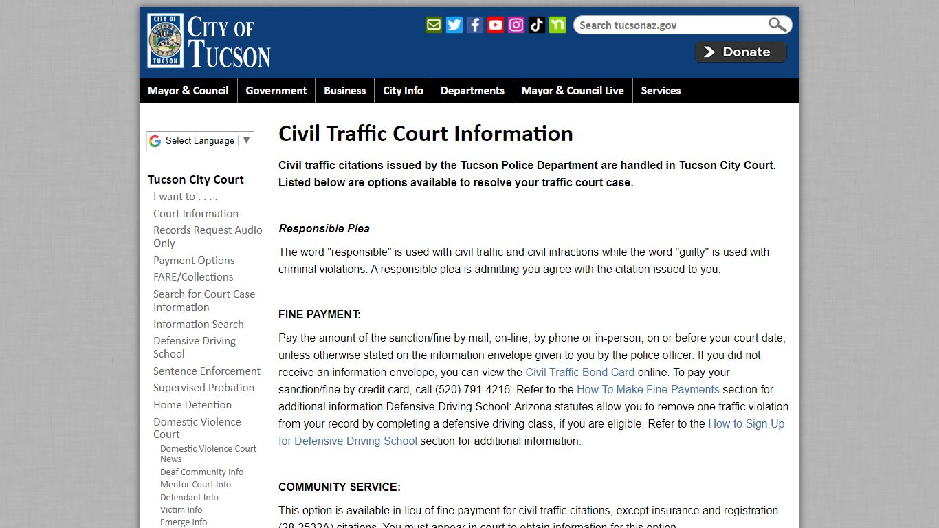 Civil Traffic Court Information - Tucson, AZ