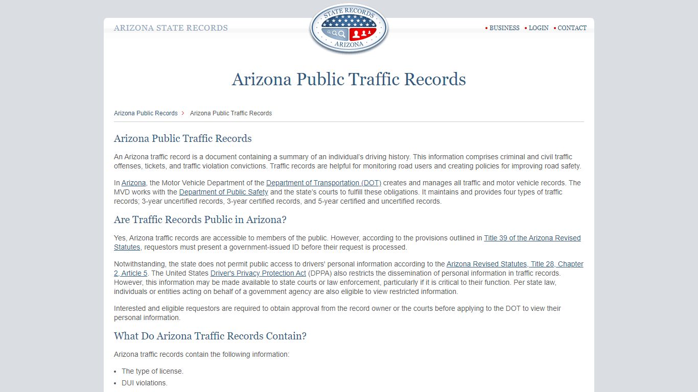 Arizona Public Traffic Records | StateRecords.org