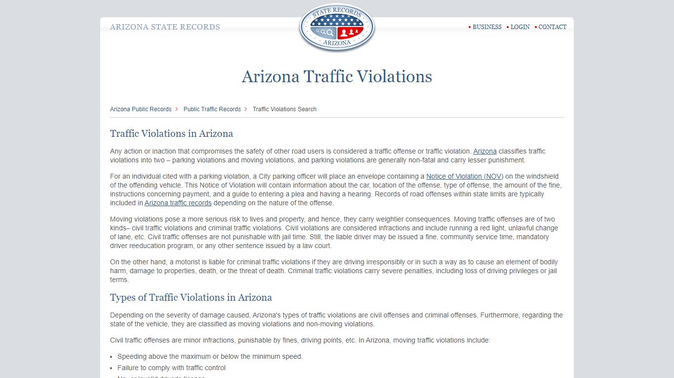 Arizona Traffic Violations | StateRecords.org